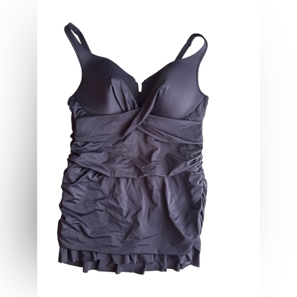 Swimsuits for All NEW Solid Black One Piece RuchedSwimsuit Dress in plus size 22 - Picture 3 of 15